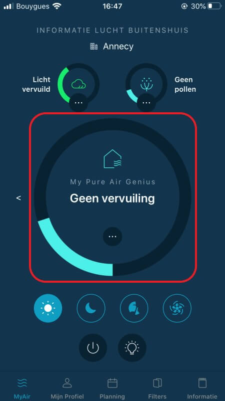 home page of Pure Air app