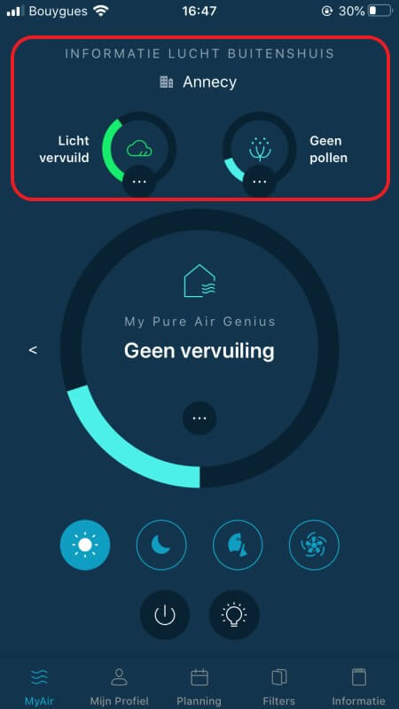 home page of Pure Air app